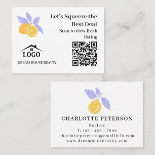 Editable Lemon Summer Real Estate Business QR Card