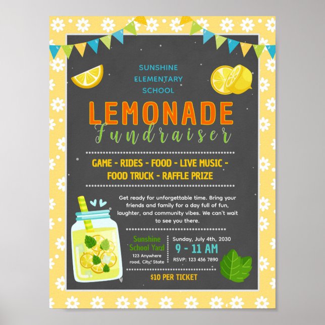Editable lemonade fundraiser flyer poster (Front)
