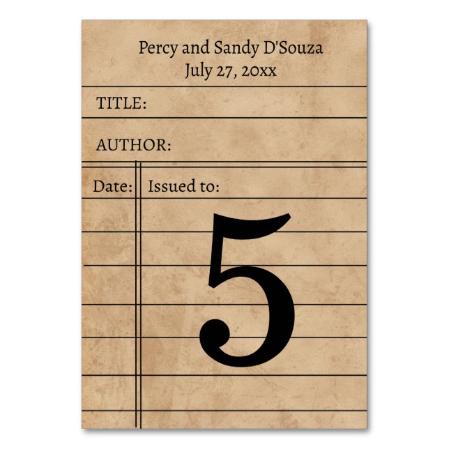 Editable Library Card Table Number (Front)