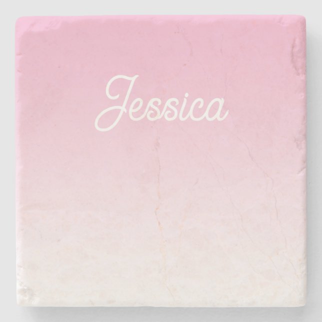 (Editable) Light Pink Color Ombre & Your Text Stone Coaster (Front)