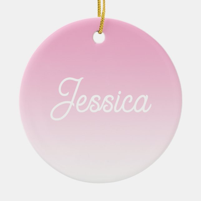 (Editable) Light Pink Colour Ombre & Your Text Ceramic Tree Decoration (Front)
