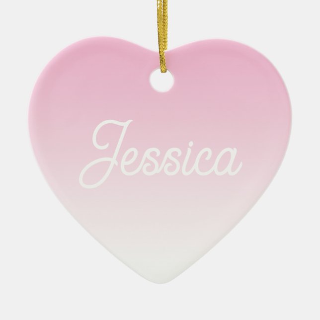 (Editable) Light Pink Colour Ombre & Your Text Ceramic Tree Decoration (Front)