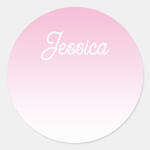 (Editable) Light Pink Colour Ombre & Your Text Classic Round Sticker