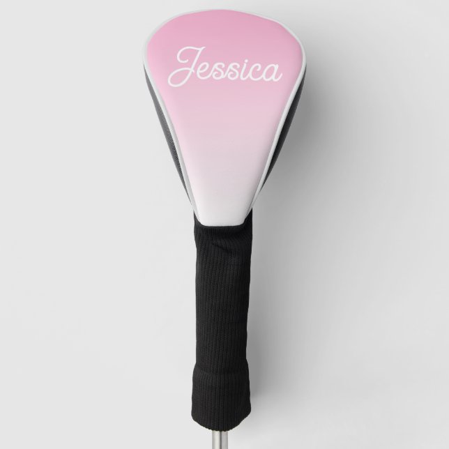 (Editable) Light Pink Colour Ombre & Your Text Golf Head Cover (Front)