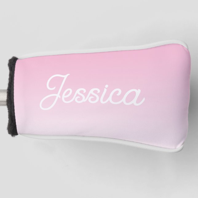 (Editable) Light Pink Colour Ombre & Your Text Golf Head Cover (Front)