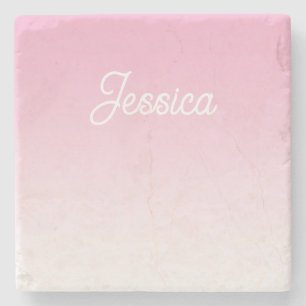 (Editable) Light Pink Colour Ombre & Your Text Stone Coaster