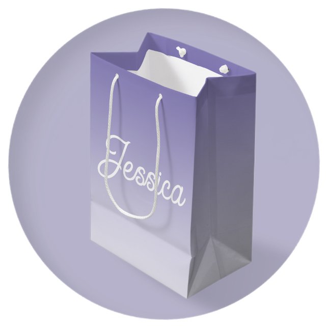 (Editable) Light Purple Colour Ombre & Your Text Medium Gift Bag (Creator Uploaded)