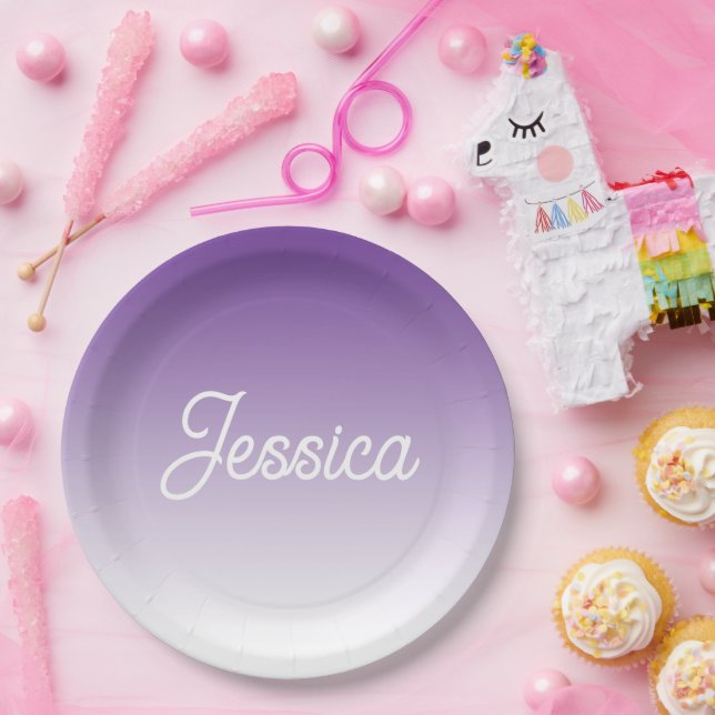 (Editable) Light Purple Colour Ombre & Your Text Paper Plate (Party)