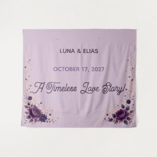 Editable Lilac Floral Wedding Backdrop Tapestry
