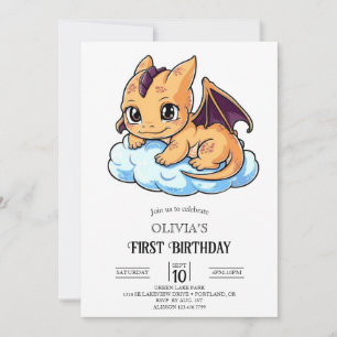 Editable Little Digital Dragon 1st Birthday Invitation