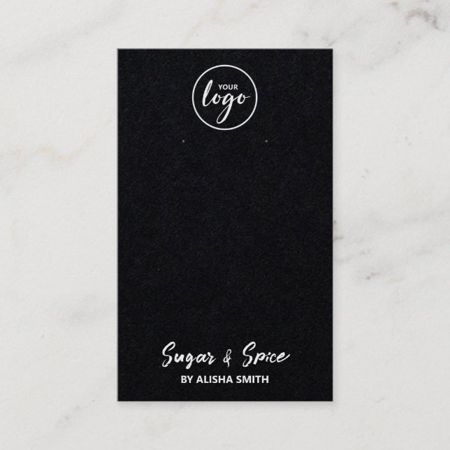 Editable Logo Black Earring Packaging Cards (Front)