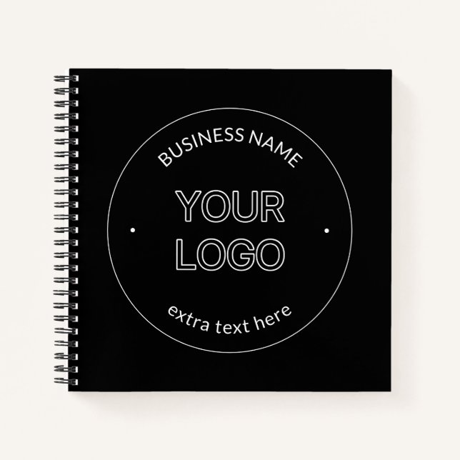 Editable Logo Replacement & Business Name | Black Notebook (Front)