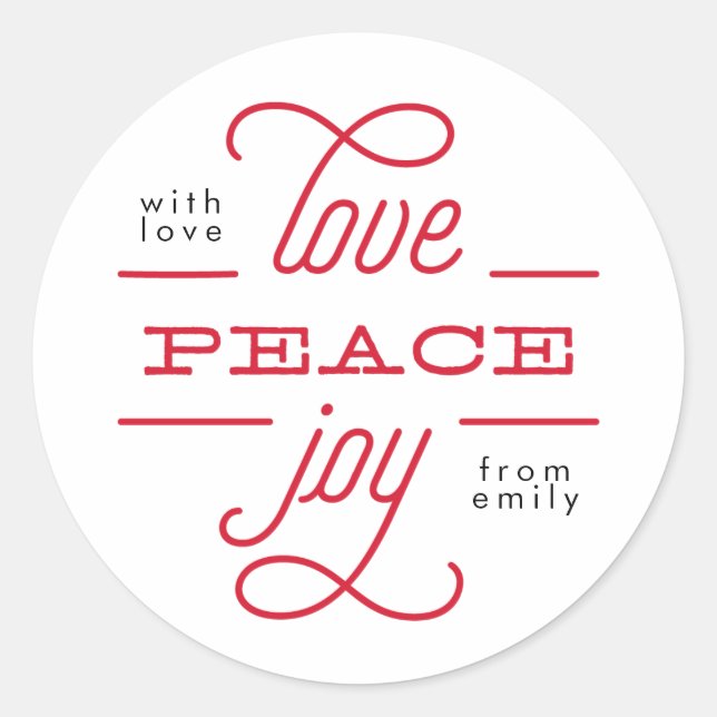 editable LOVE PEACE JOY to you Holiday Sticker (Front)