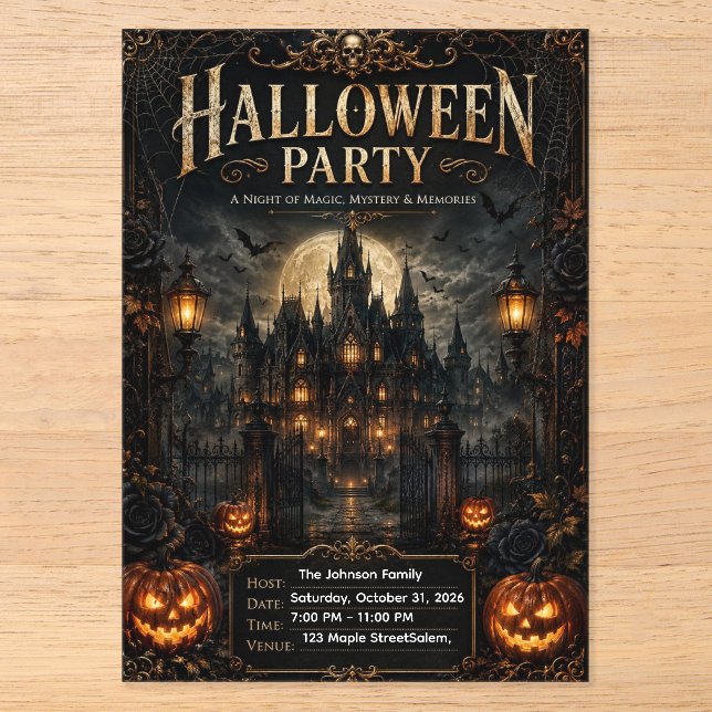 Editable Luxury Gothic Halloween Party Invitation  (Front)