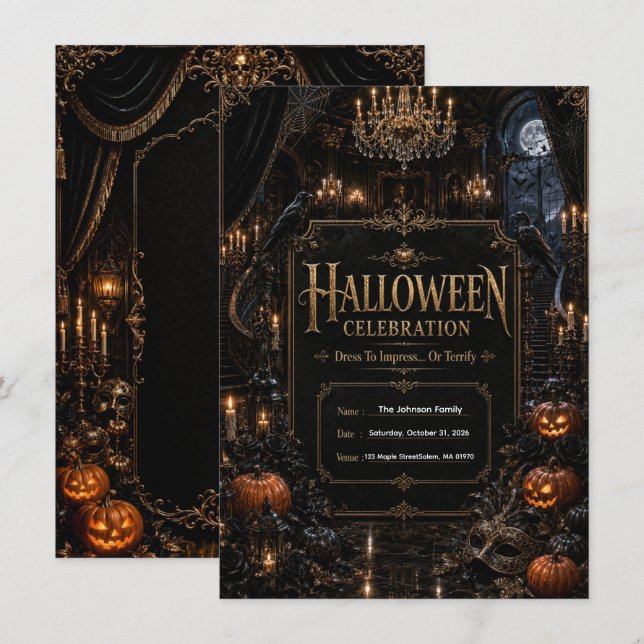 Editable Luxury Gothic Halloween Party Invitation  (Front/Back)