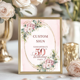 Editable Luxury Rose Gold 50th Birthday Tabletop  Poster
