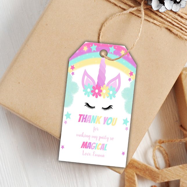 Editable Magical Birthday Favour Labels (Green Cloud Unicorn Gift Tags)