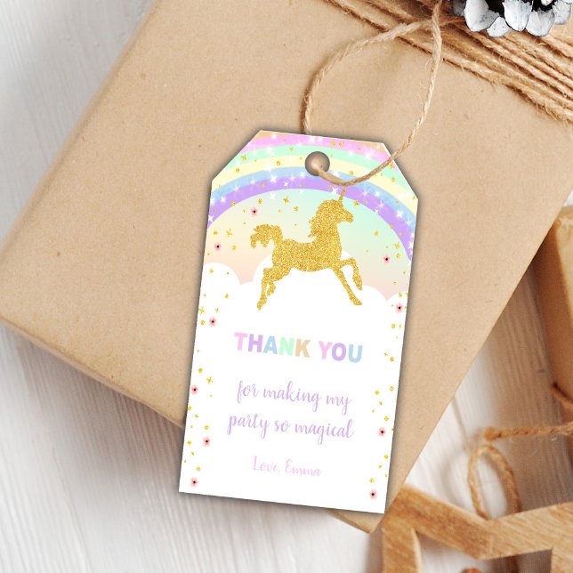 Editable Magical Party Favour Labels (Golden Glitter Unicorn Birthday Tags)