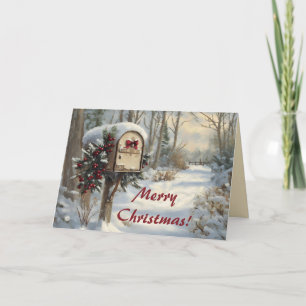 Editable Mailbox on a Winter Rural Road Christmas Card