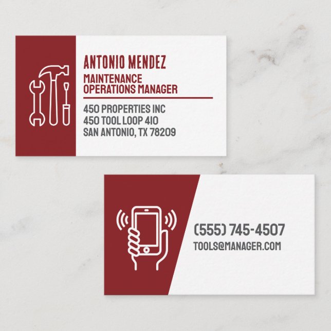 Editable Maintenance Hammer Logo Business Card (Front/Back)
