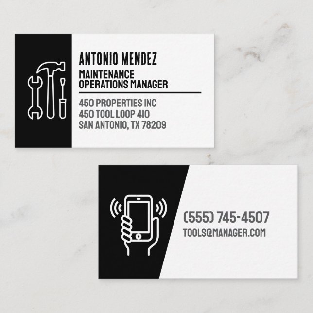 Editable Maintenance Hammer Logo Business Card (Front/Back)