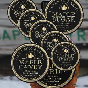 Editable Maple Syrup Fancy Border Black and Gold Classic Round Sticker