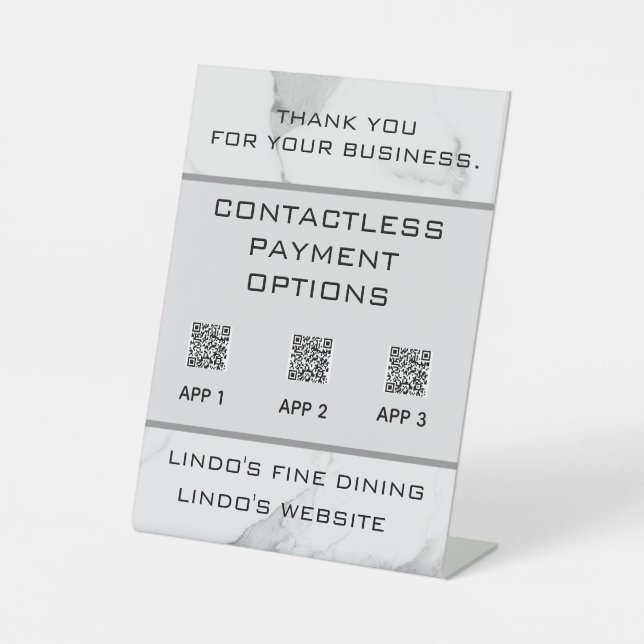 Editable Marble QR Codes Contactless Payment Pedestal Sign (Front)