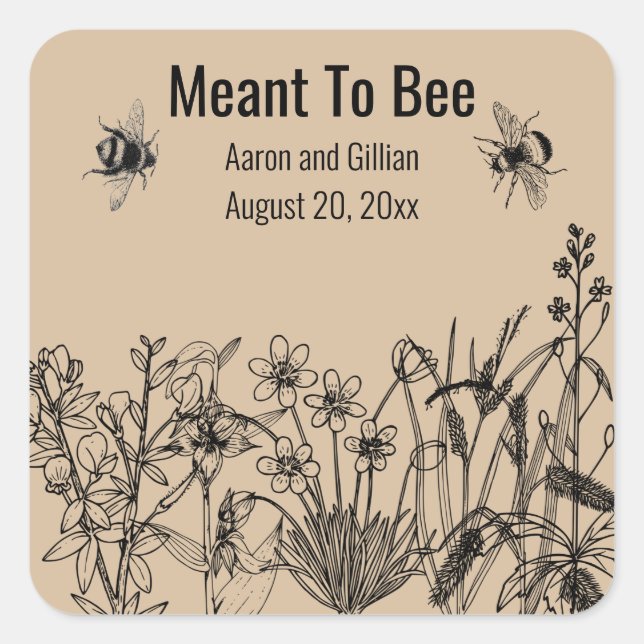 Editable Meant to Bee Honey Wedding Favours Square Square Sticker (Front)