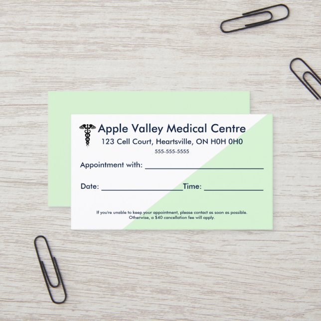  Editable Medical Appointment  Business Card (Front/Back In Situ)