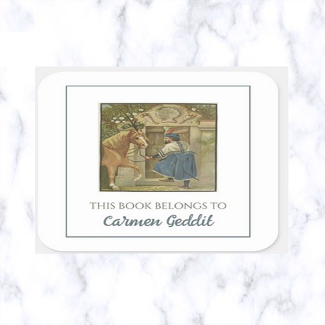 Editable Merchant And His Horse Bookplate Square Sticker (Creator Uploaded)