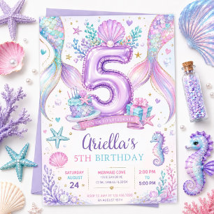 Editable Mermaid 5th Birthday Invitation