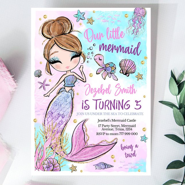Editable Mermaid Birthday Invitation, Pink Mermaid Invitation (Creator Uploaded)