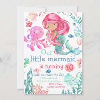 Editable Mermaid Birthday Invitation, Sea Invite