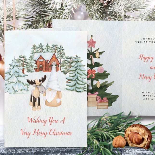 Editable Merry Christmas Gnome Winter Wonderland Holiday Card (Creator Uploaded)