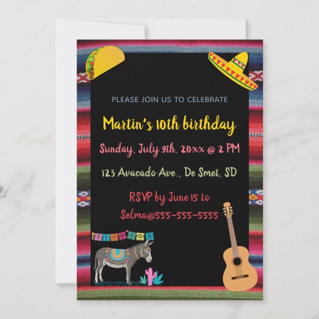 Editable Mexican Fiesta Birthday Party Invitation (Front)