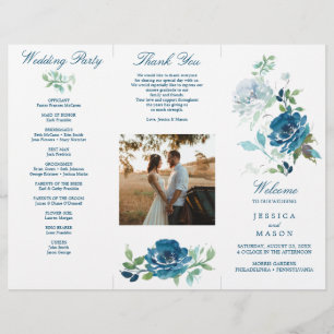 Editable Midnight Blooms Trifold Wedding Program Flyer