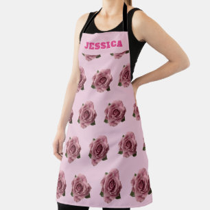 Editable Minimal Pink Rose Design Pattern Custom Apron