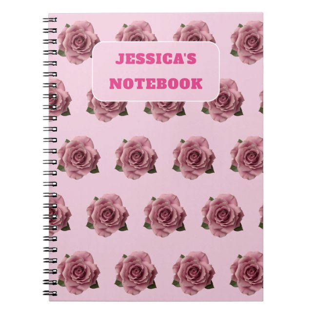 Editable Minimal Pink Rose Design Pattern Custom Notebook (Front)