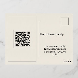 Editable Minimal QR Code Postcard with Gold Text