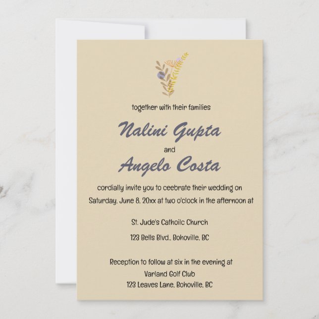 Editable Minimalist Boho Leaves Invitation (Front)