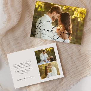 Editable Minimalist Calligraphy Photo Collage Thank You Card