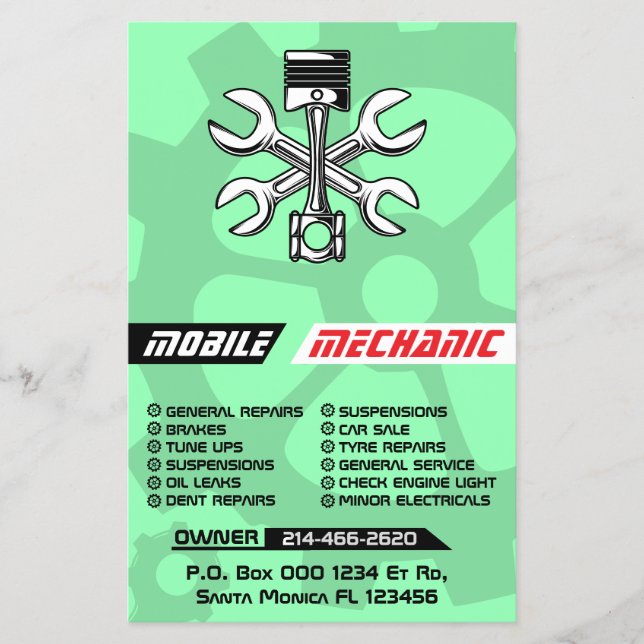 Editable Mobile Mechanic Auto Repair Custom Flyer (Front)
