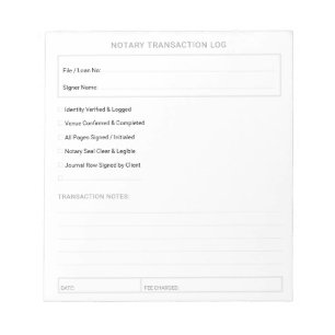 Editable Mobile Notary Closing Checklist 5.5x6" Notepad