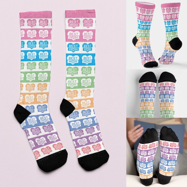 EDITABLE MODERN BEST MOM COLORFUL STRIPE SOCKS (Creator Uploaded)