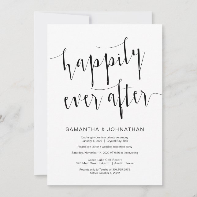 Editable Modern Black Script, Wedding Elopement Invitation (Front)