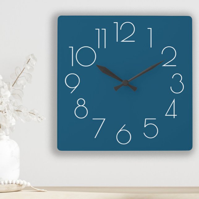 Editable Modern Minimalist Navy Blue White Clock (Modern, chic blue and white wall clock)