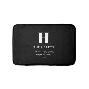 Editable Modern Monogram Name & Message   Black Bath Mat