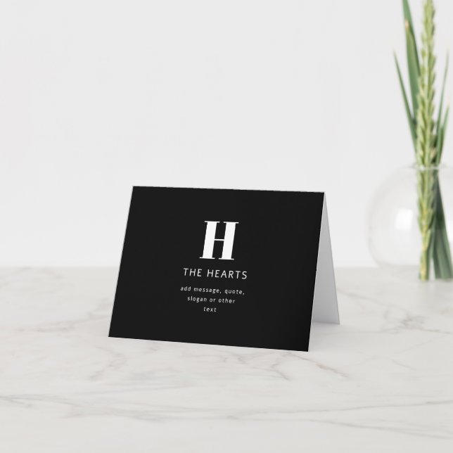 Editable Modern Monogram Name & Message | Black Card (Front)