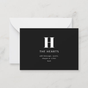 Editable Modern Monogram Name & Message   Black Card