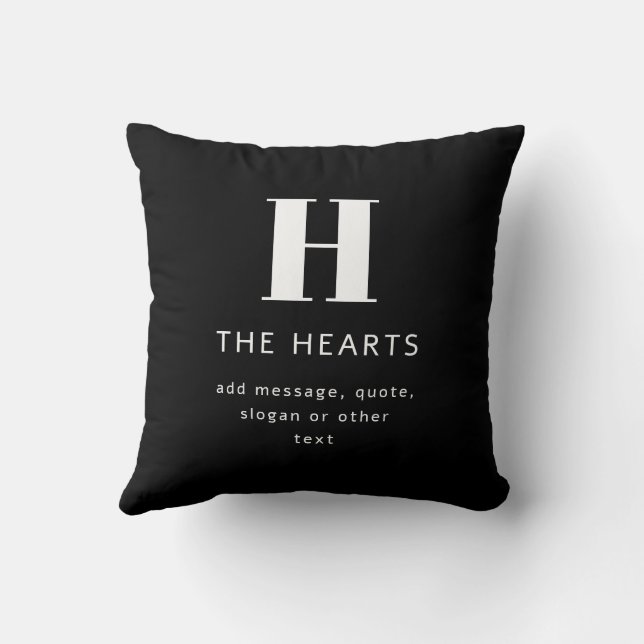 Editable Modern Monogram Name & Message | Black Cushion (Back)